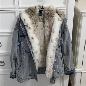 Oversized Jean Jacket with Faux Fur